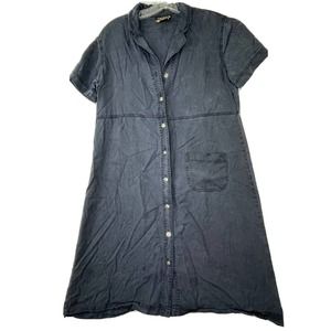 100% Tencel JP Naturals Womens Size Medium Solid Dark Blue Button Up Shirt Dress